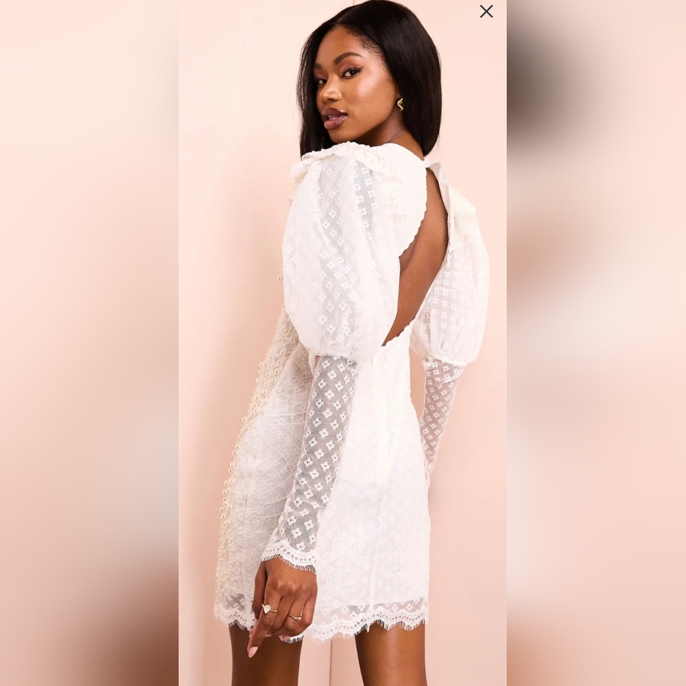ASOS LUXE Pearl Embellished Lace Mini Dress